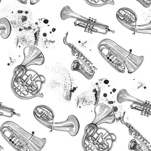 Watercolor copper brass band music pattern — Stock Photo, Image