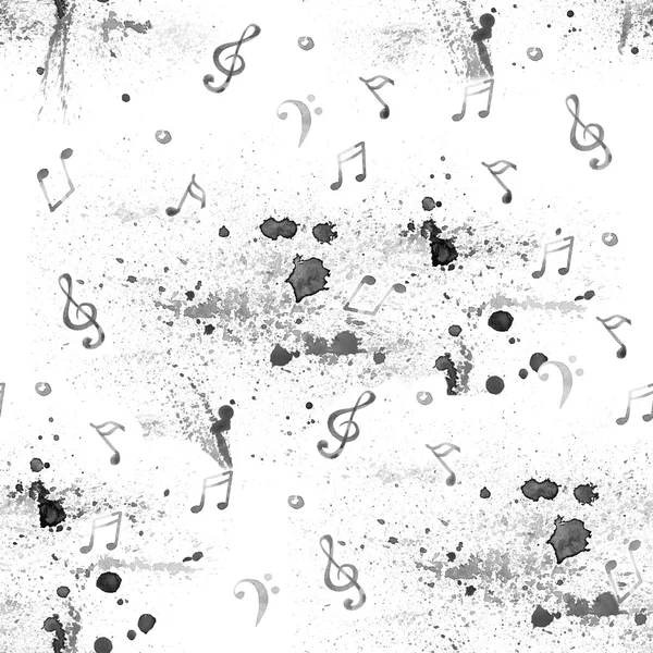 Suluboya müzik notlar desen beyaz — Stok fotoğraf