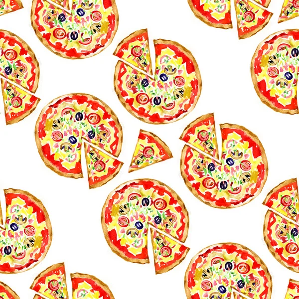 Seamless pattern with a pizza salami. illustration