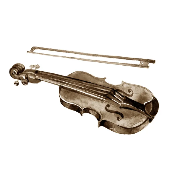 Акварельна скрипка на білому тлі . — стокове фото