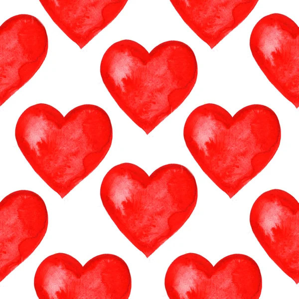 Seamless pattern with hand painted watercolor hearts. — Stock Photo, Image