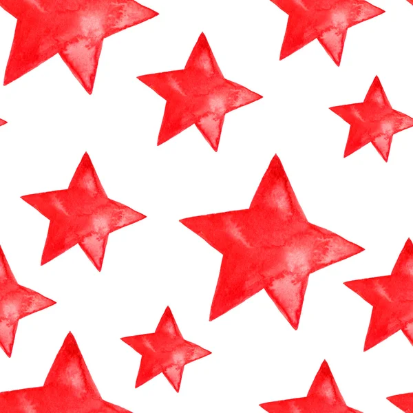 Kırmızı sulu boya yıldızlar arka plan. Seamless modeli — Stok fotoğraf