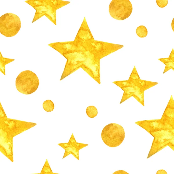 Κίτρινα αστέρια ακουαρέλα με φόντο. Χωρίς ραφή πρότυπο — Φωτογραφία Αρχείου