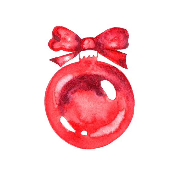 Aquarel geschilderde rode kerst bal — Stockfoto