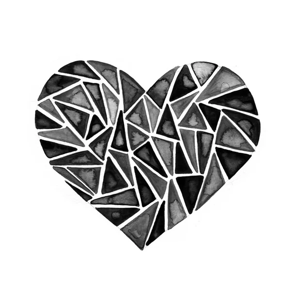 Corazón lineal poligonal tinta negra, fondo de salpicadura de acuarela . —  Fotos de Stock