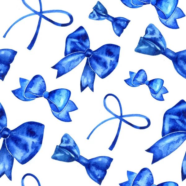 Hand verf aquarel naadloze patroon met blauwe bogen. — Stockfoto