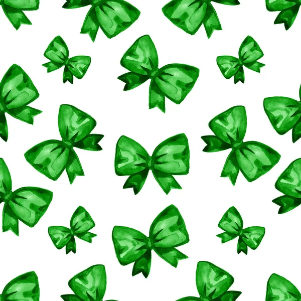 Watercolor green bow seamless pattern. Hand painted illustration. Isolated on white — Stock Photo, Image