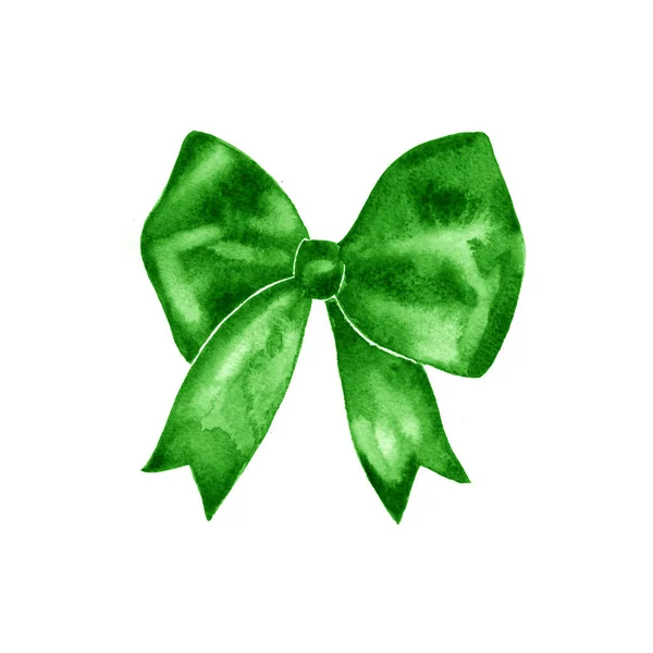 Watercolor green bow symbol. Hand painted illustration. Isolated on white — Stock Photo, Image