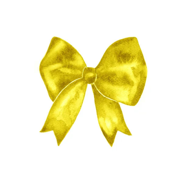 Watercolor yellow satin bow. Hand painted illustration. — Stock Photo, Image