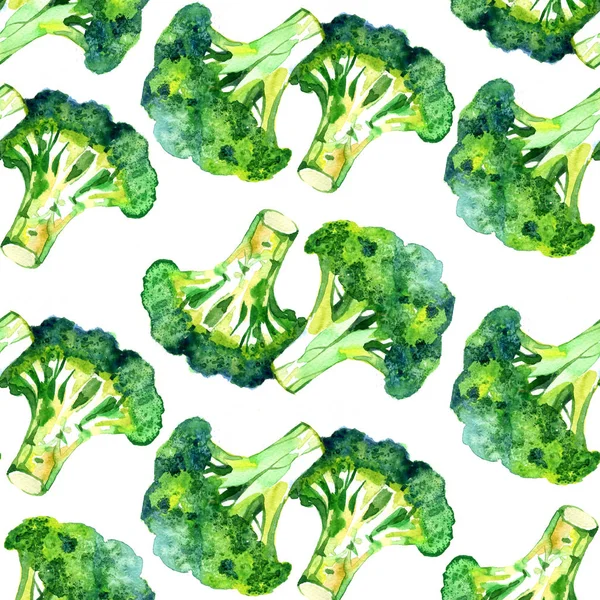 Brokoli sayuran berwarna air diisolasi pada latar belakang putih. Lukisan tangan — Stok Foto