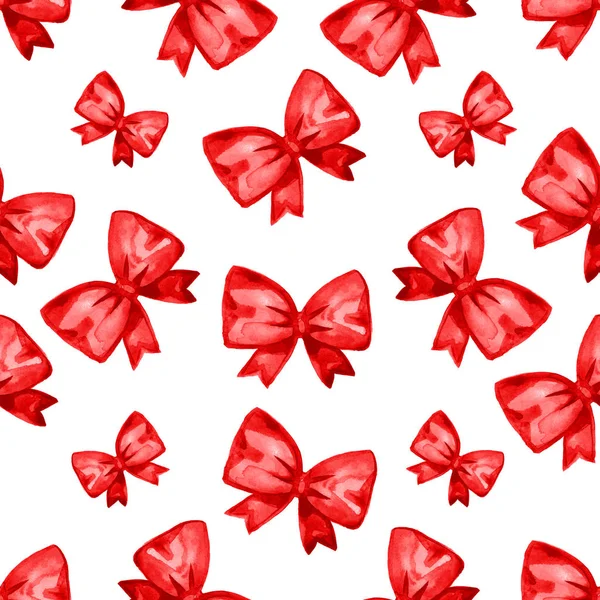 Watercolor red satin bow seamless pattern. Hand painted illustration. — Stock Photo, Image