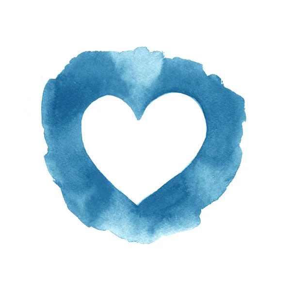 Aquarelle abstraite isolée peint cadre de coeur bleu . — Photo