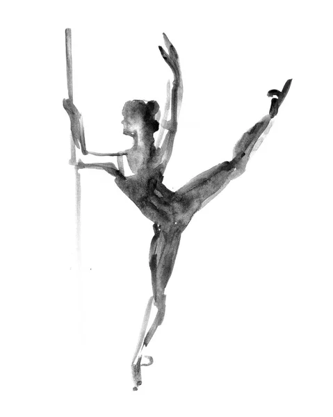 跳舞的芭蕾舞演员。白色背景上的水彩插图. — 图库照片