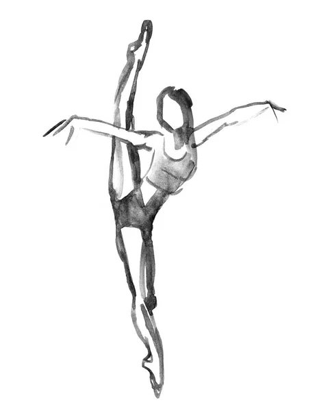 Tančící baletka. akvarelu ilustrace na bílém pozadí. — Stock fotografie
