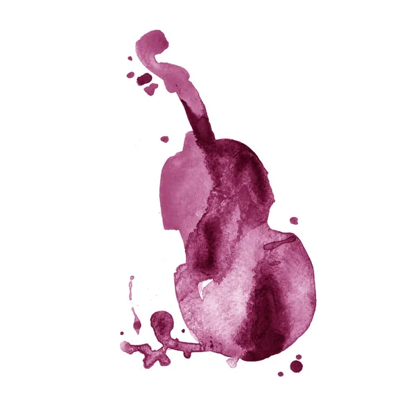 Bordó bor kézzel rajzolt klasszikus húros hangszer. Akvarell contrabass. — Stock Fotó