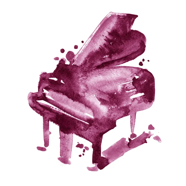 Vino marrone acquerello schizzo pianoforte a coda su sfondo bianco — Foto Stock