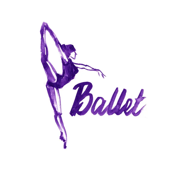 Ilustración de acuarela icono de bailarina violeta en danza. Diseño cartel ballet escuela, estudio —  Fotos de Stock