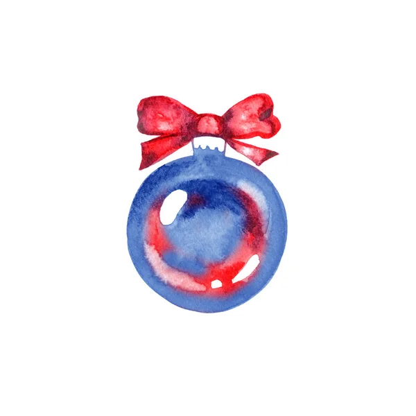 白い背景の美しい水彩ブルー クリスマス ボール — ストック写真