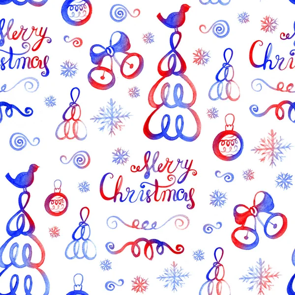 Watercolor hand drawn sketch Christmas seamless pattern. — Stock Photo, Image