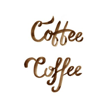 Beyaz arka plan üzerinde logo yazı çizilmiş kahverengi kahve el.