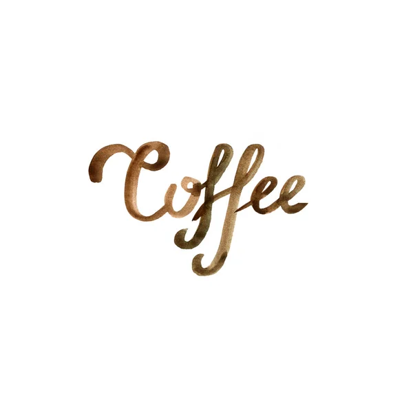 Ręcznie rysowane kawy brązowy napis logo na białym tle. — Zdjęcie stockowe