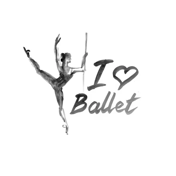 Ακουαρέλα εικονογράφηση μπαλαρίνα εικονίδιο στο χορό. Σχεδιασμός αφίσας Σχολή Μπαλέτου, στούντιο — Φωτογραφία Αρχείου