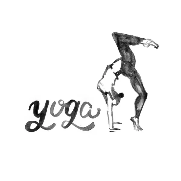 Ilustración de yoga en acuarela. Chica en pose asana . — Foto de Stock