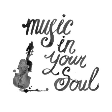 Beyaz zemin üzerine suluboya müzik yazı. Klasik ve modern