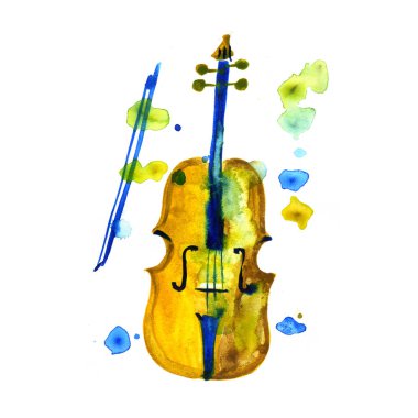 Beyaz zemin üzerine suluboya keman aquarelle.
