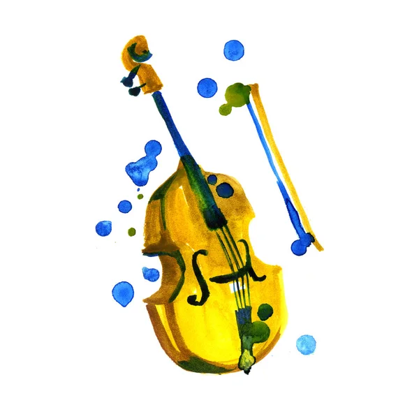 孤立的水彩小提琴。彩绘的设计元素。音乐经典. — 图库照片