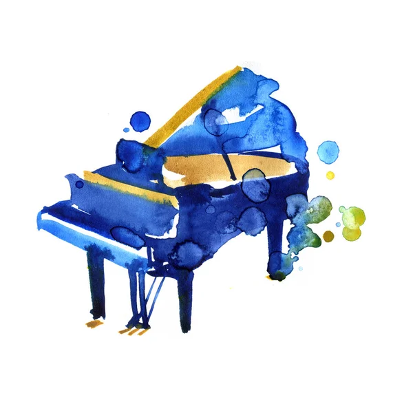 Boceto acuarela piano de cola sobre fondo blanco —  Fotos de Stock