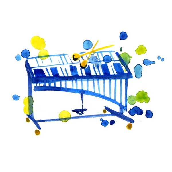 Akvarelu náčrt xylofon na bílém — Stock fotografie
