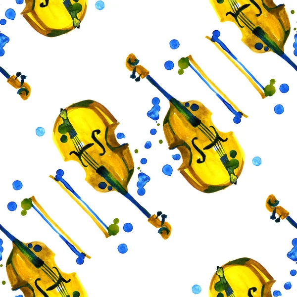 Acquerello violino isolato. Modello dipinto senza cuciture. Musica, classico, creazione . — Foto Stock