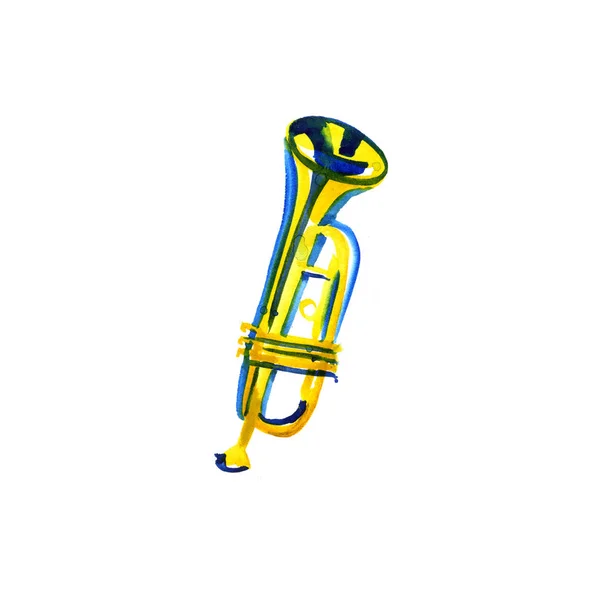Beyaz zemin üzerine suluboya bakır bando trompet — Stok fotoğraf