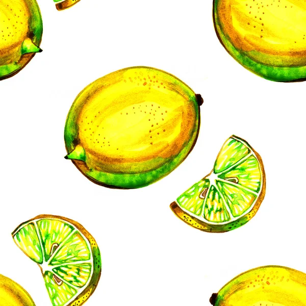 Aquarell nahtloses Muster mit Zitronen auf weißem Hintergrund. Handgezeichnete Illustration — Stockfoto
