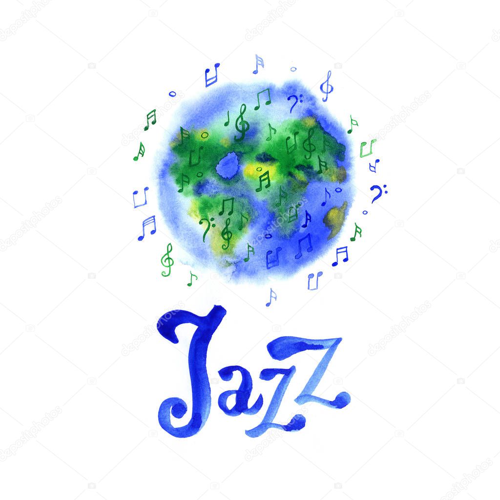 World music day design template. Watercolor jazz. Suitable for greeting card, poster and banner.