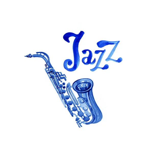 Jazzová hudba, plakát pozadí šablony. Akvarelu grafický design. — Stock fotografie