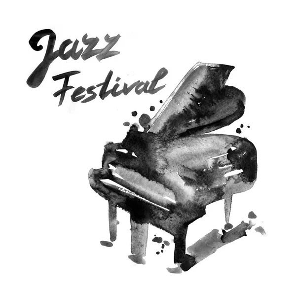 Festival de música de jazz, plantilla de fondo de cartel. Ilustración en acuarela —  Fotos de Stock