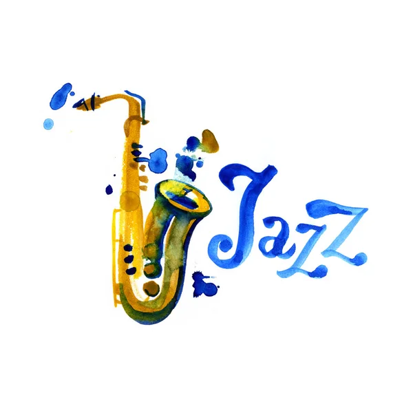 Jazzová hudba, plakát pozadí šablony. Akvarelu grafický design. — Stock fotografie