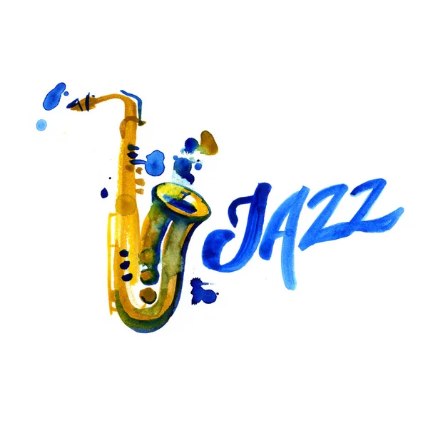 Musica jazz, modello di sfondo poster. Disegno grafico ad acquerello . — Foto Stock