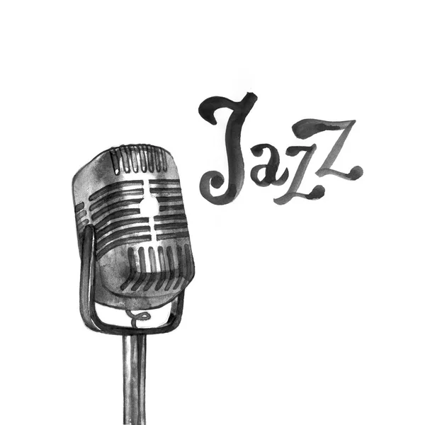재즈 음악 로고 포스터 템플릿입니다. 카드, 전단지, 전단지, 브로슈어, 배너, 웹 디자인에 대 한 추상 수채화 배경. — 스톡 사진