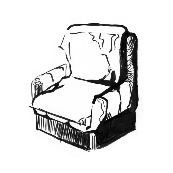 老式的旧椅子。家具。手绘水墨素描图. — 图库照片
