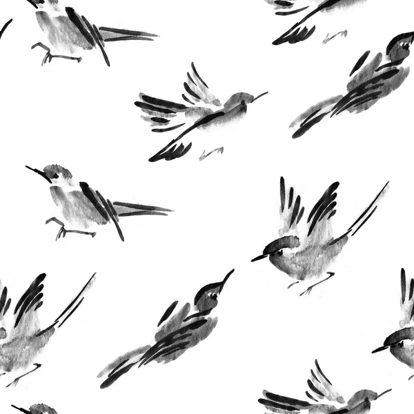 Akvarelu pták bezešvé vzor lze použít pro tapety, pozadí webové stránky, tisk textilu — Stock fotografie