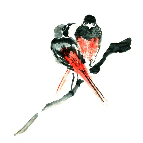 Ακουαρέλα εικονογράφηση της χαριτωμένα πουλιά στην αγάπη. — Φωτογραφία Αρχείου