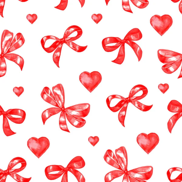 Akwarela czerwona kokarda słodkiej miłości wzór — Zdjęcie stockowe
