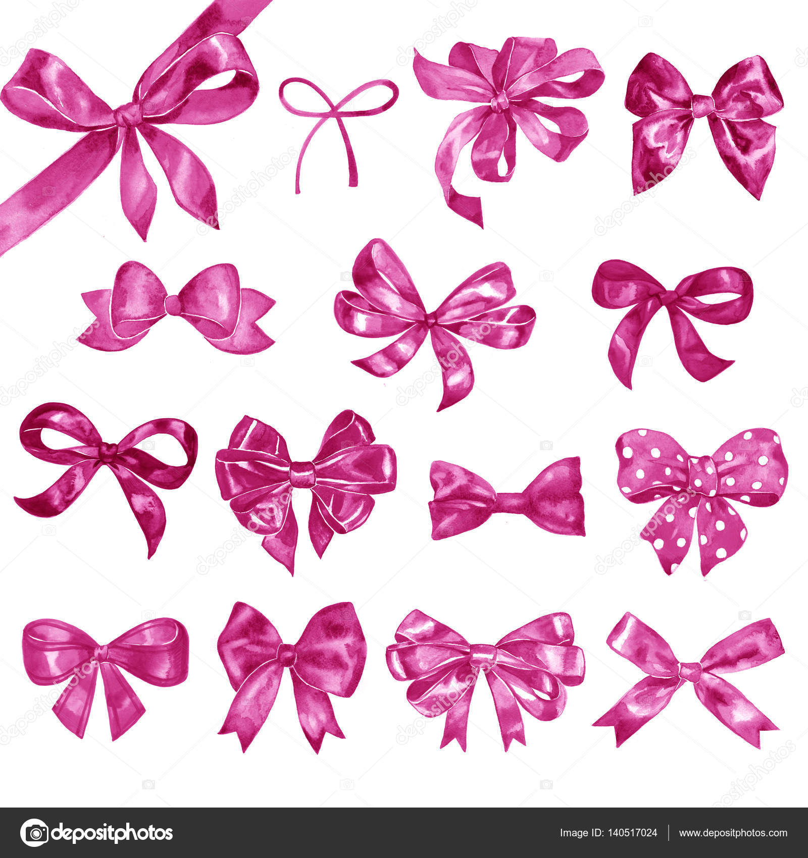 Download Big Set Of Hand Drawn Watercolor Pink Bows Stock Photo Image By C 7slonov 140517024