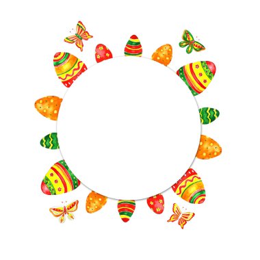 Paskalya yumurtaları ile suluboya Paskalya çelenk. Daire kenarlık.