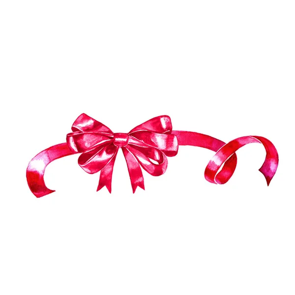 Akwarela kolorowy czerwony różowy na białym tle ozdobny łuki wstążki — Zdjęcie stockowe