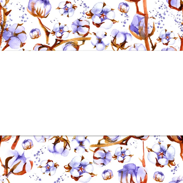 水彩風に綿の花で作られたフレーム — ストック写真