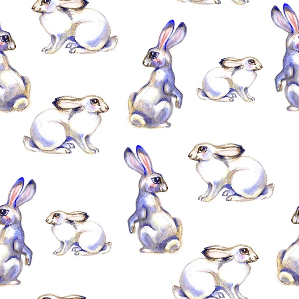 Background with cute love rabbits. Watercolor seamless pattern